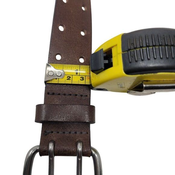 Mens Double Prong Genuine Italian Leather Brown Belt M/L 36" USA Made Silver - Picture 5 of 9